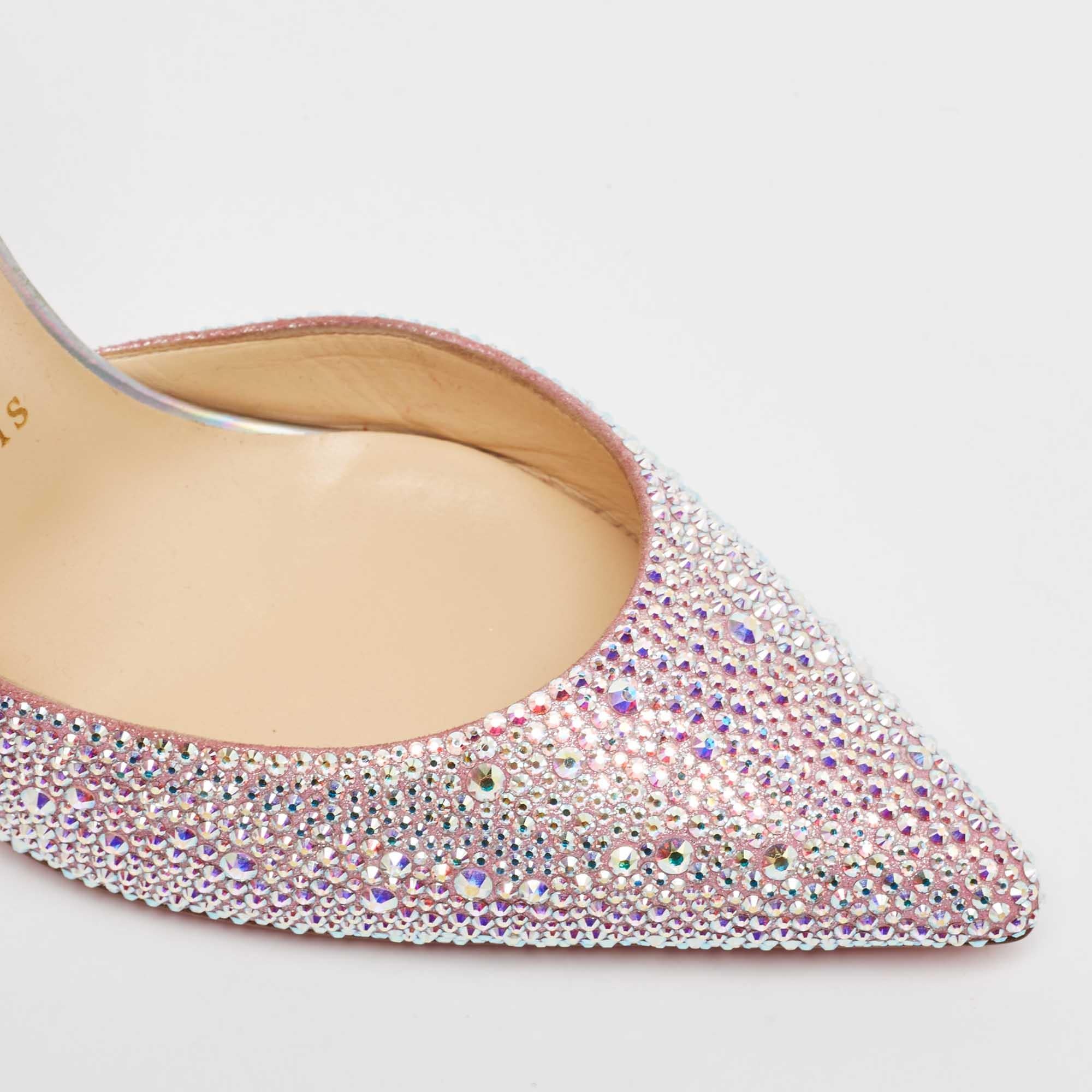 Christian Louboutin Silver/Pink Glitter Iriza Pumps Size 38 For Sale 3