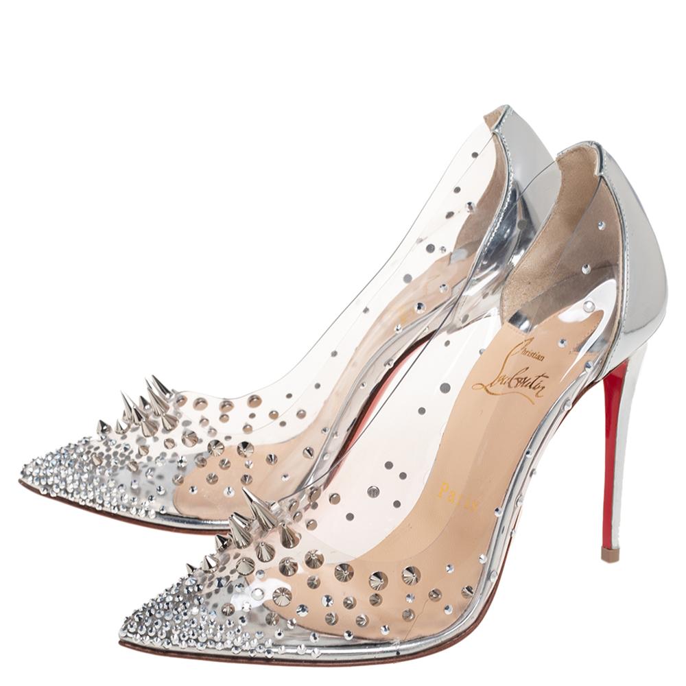 Christian Louboutin Silver PVC and Patent Leather Grotika Spikes Pumps ...