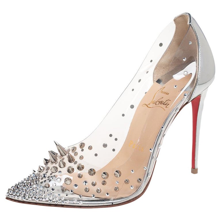 Christian Louboutin Silver PVC and Patent Leather Grotika Spikes Pumps ...