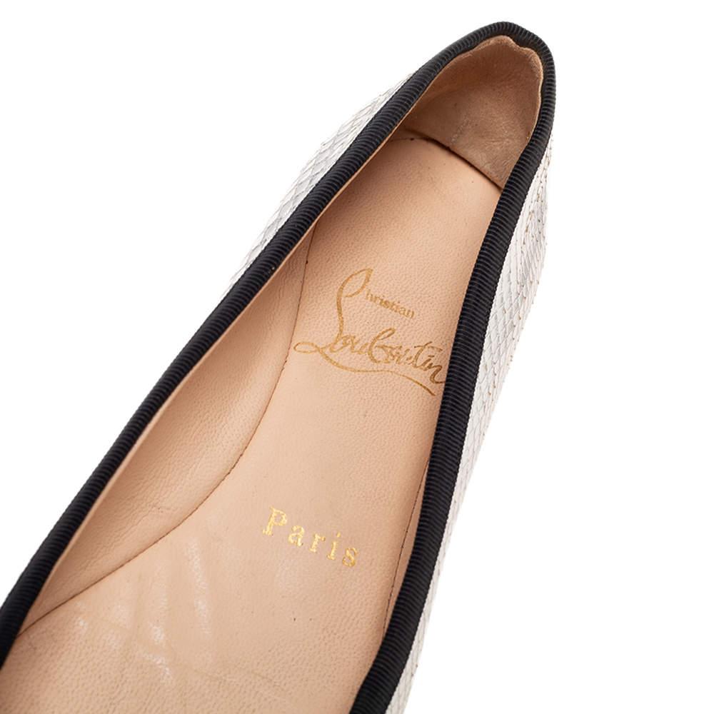 Women's Christian Louboutin Silver Python Embossed Leather Ballet Flats Size 36.5 For Sale