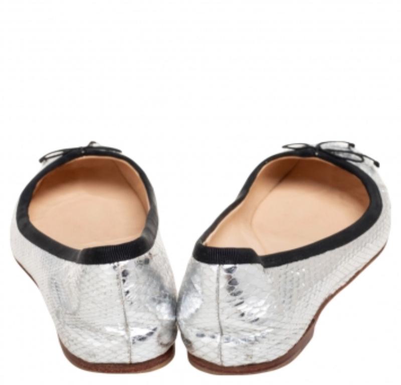 Christian Louboutin Silver Python Embossed Leather Ballet Flats Size 36.5 For Sale 1