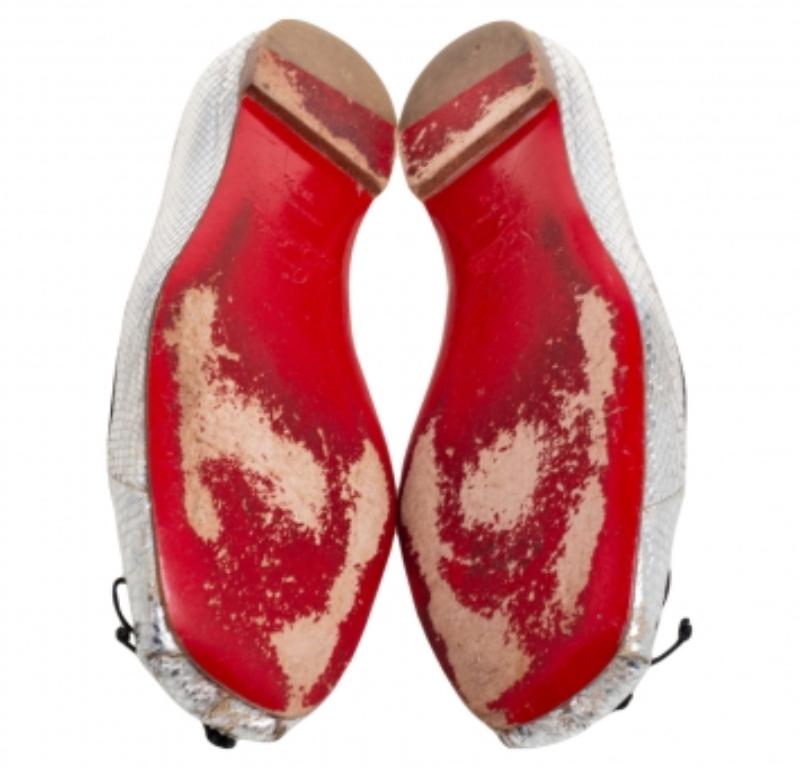 Christian Louboutin Silver Python Embossed Leather Ballet Flats Size 36.5 For Sale 2
