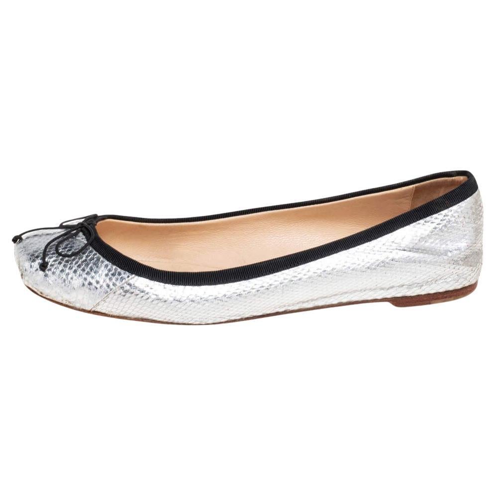 Christian Louboutin Silver Python Embossed Leather Ballet Flats Size 36.5 For Sale