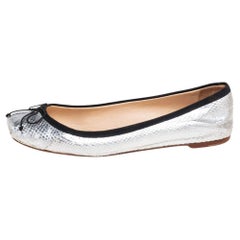 Used Christian Louboutin Silver Python Embossed Leather Ballet Flats Size 36.5