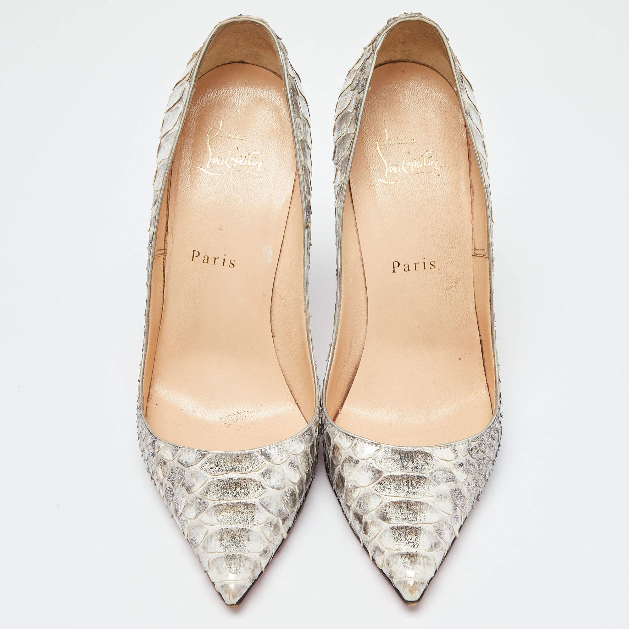Python Louboutain Christian Louboutin Silver Python So Kate Pumps Size 38.5 For Sale at ...