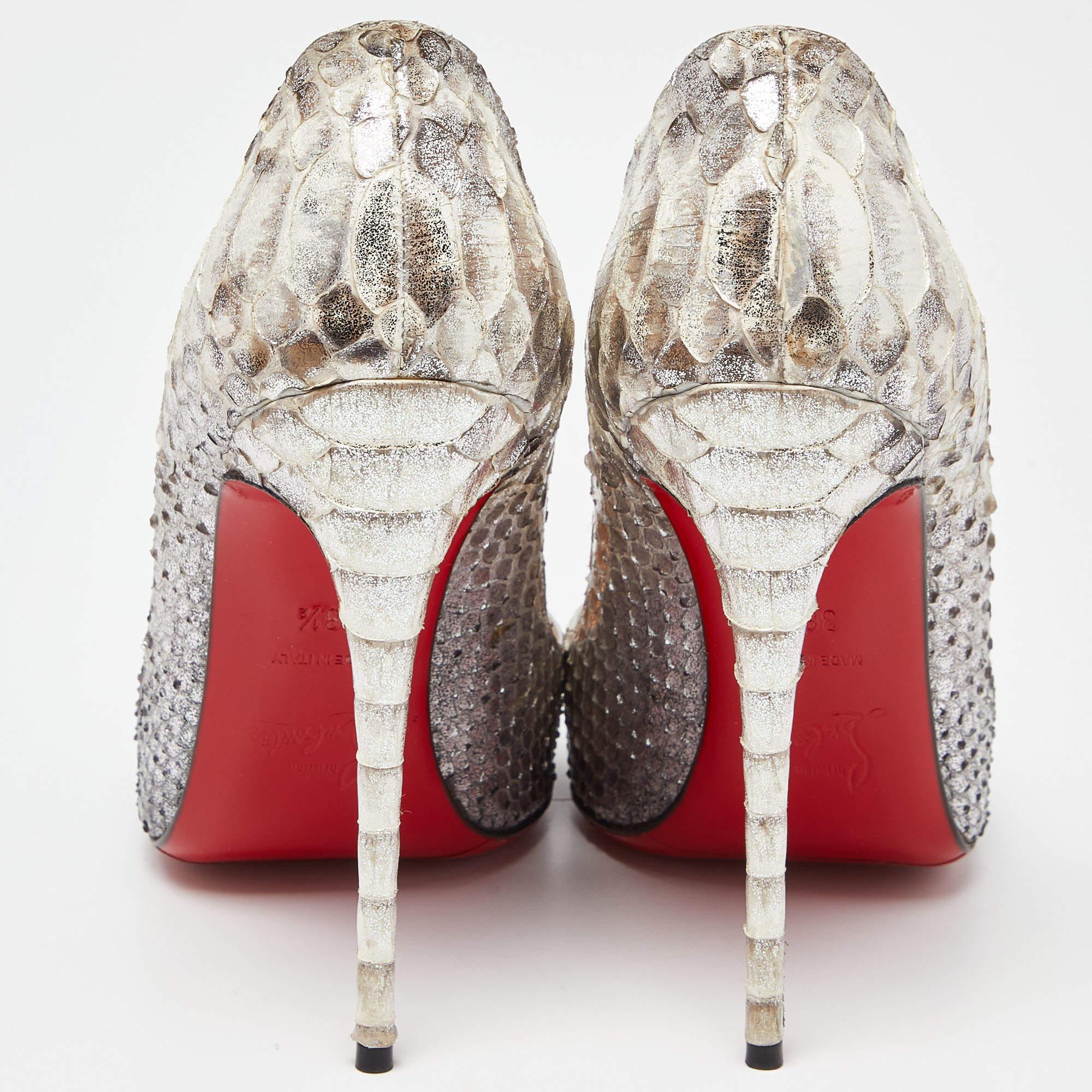 Python Louboutain Christian Louboutin Silver Python So Kate Pumps Size 38.5 For Sale at ...