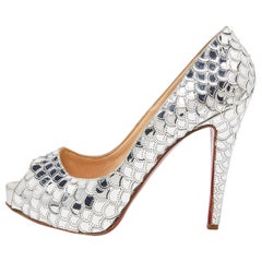 Christian Louboutin Silver Scaled Leather Poseidon Pumps Size 39