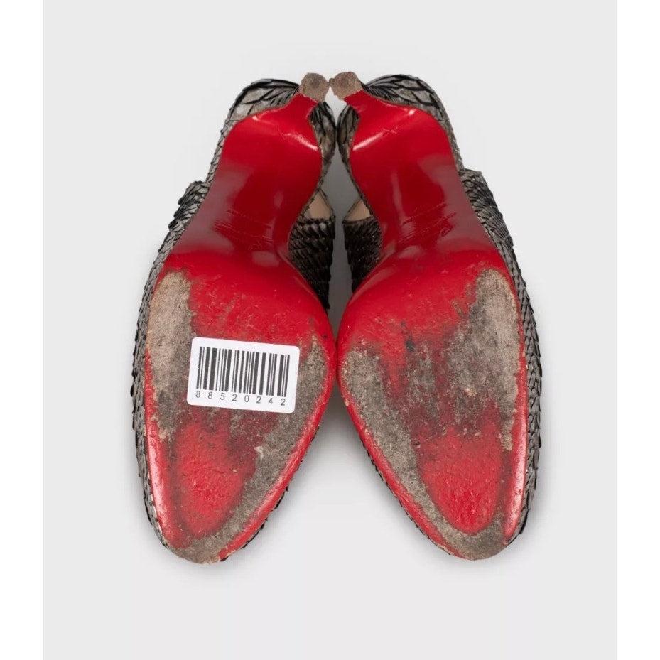 Christian Louboutin Silber Schlangenhaut Slingback Heels 37 Damen im Angebot