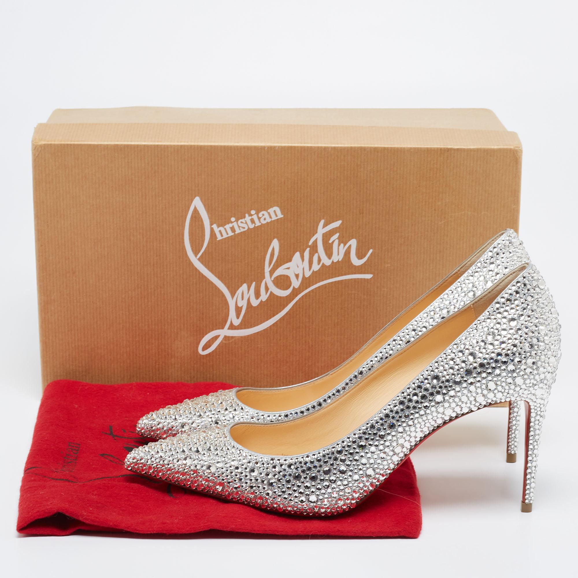 Christian Louboutin Silver Strass Leather Kate Pumps Size 38 2