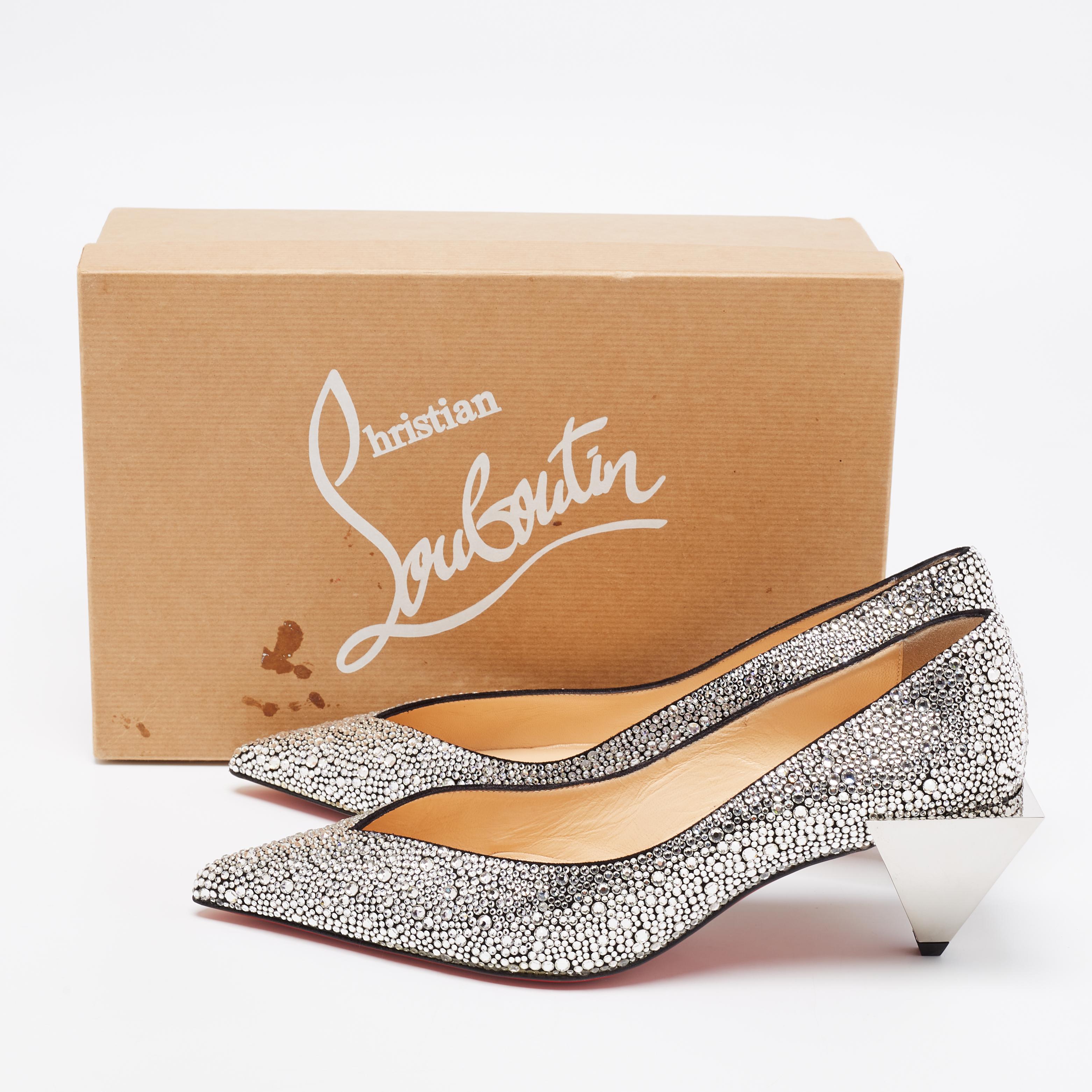 Christian Louboutin Silver Suede Galaxister Strass Pumps Size 37 For Sale 5