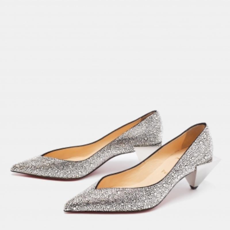 Argento Christian Louboutin Pumps Galaxister Strass in camoscio argento misura 37 in vendita
