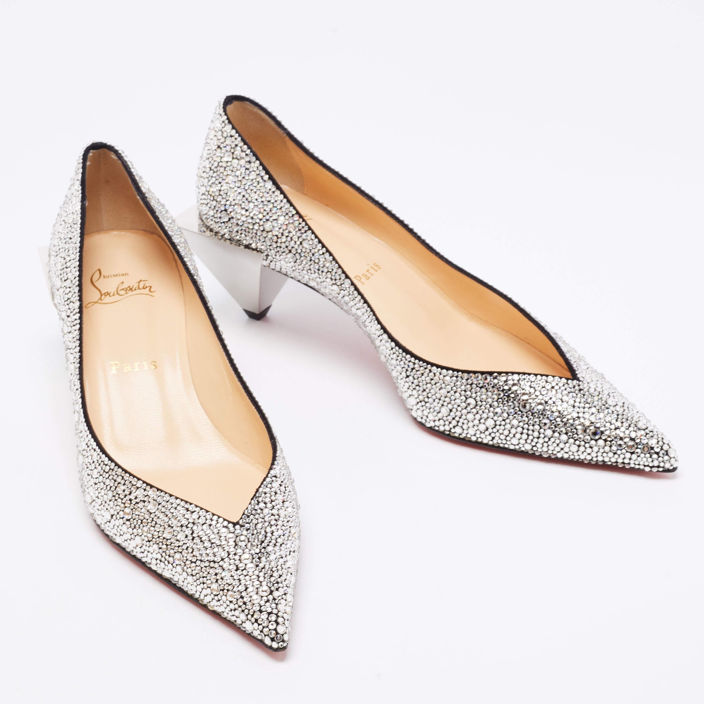Women's Christian Louboutin Silver Suede Galaxister Strass Pumps Size 37 For Sale