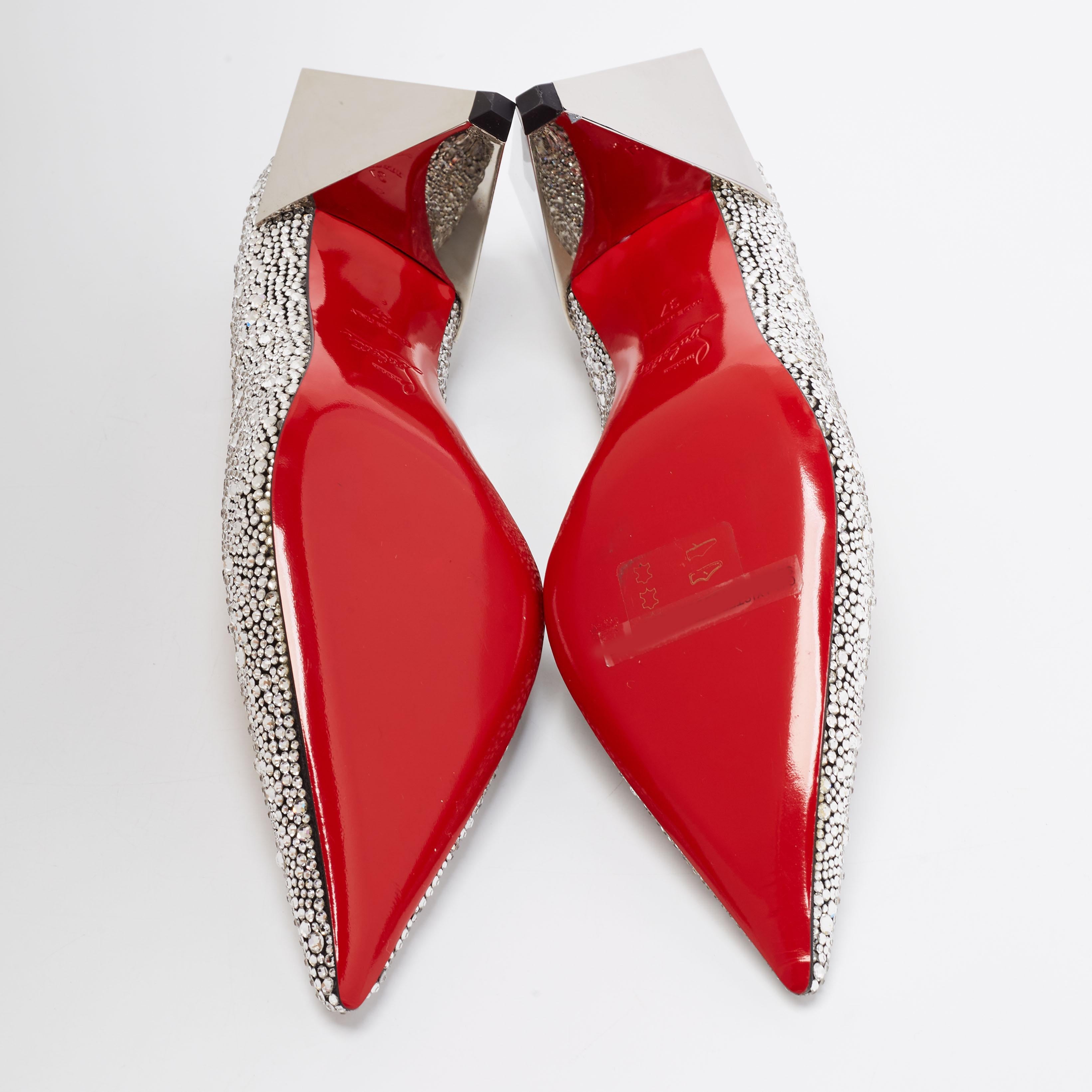 Christian Louboutin Silver Suede Galaxister Strass Pumps Size 37 For Sale 1
