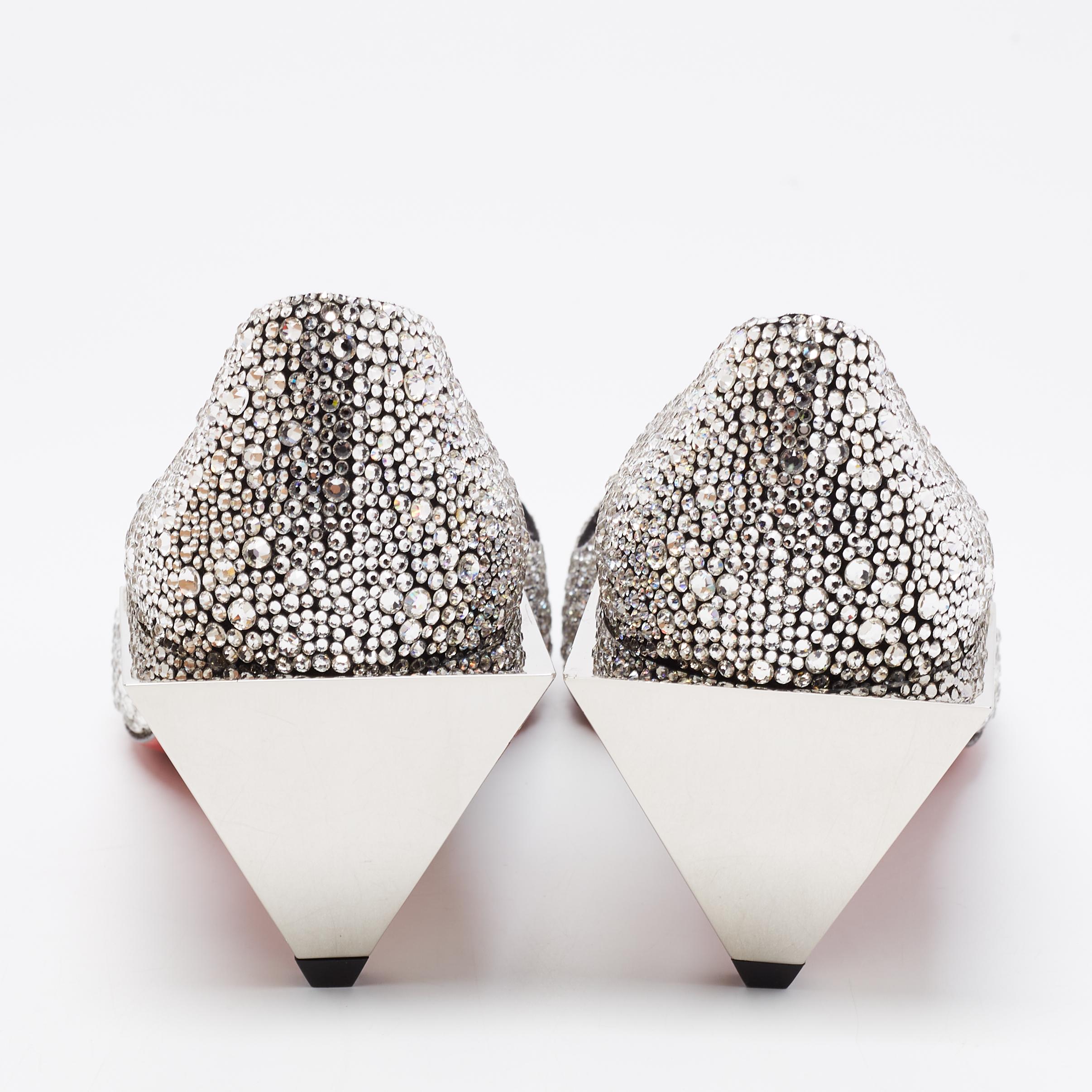 Christian Louboutin Silver Suede Galaxister Strass Pumps Size 37 For Sale 2