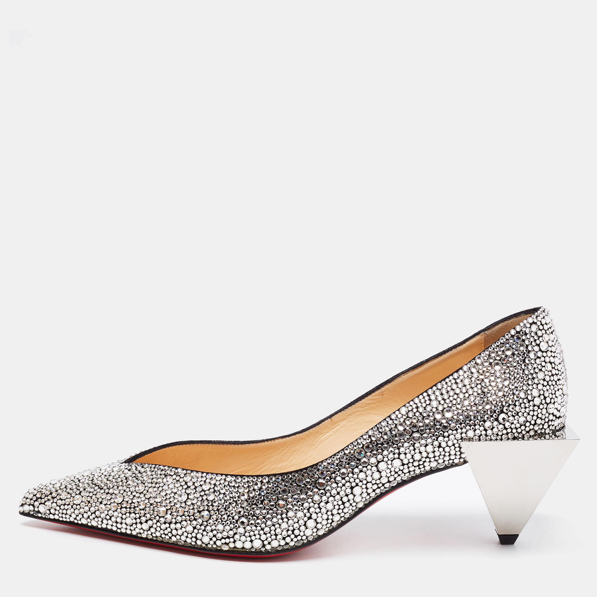 Christian Louboutin Silver Suede Galaxister Strass Pumps Size 37 For Sale 4