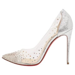 Christian Louboutin Silver Textured Leather and PVC Degrastrass Pumps Size 38.5