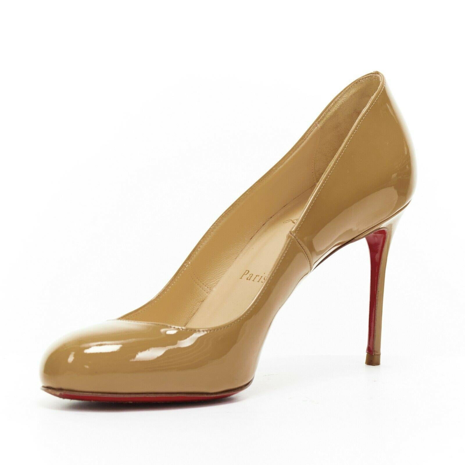 CHRISTIAN LOUBOUTIN Simple 85 nude patent leather round toe slim heel pump EU37 In Excellent Condition In Hong Kong, NT