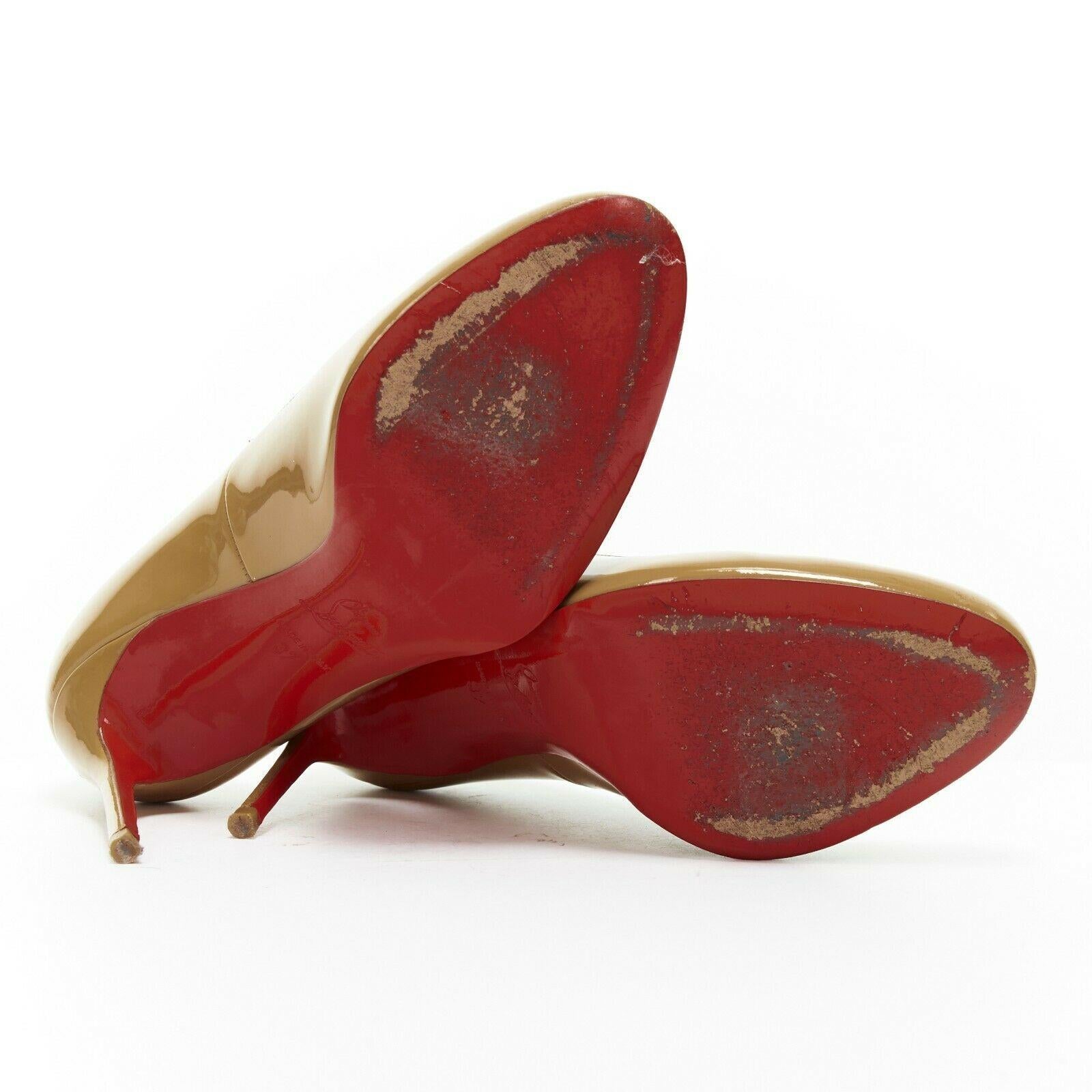 CHRISTIAN LOUBOUTIN Simple 85 nude patent leather round toe slim heel pump EU37 1