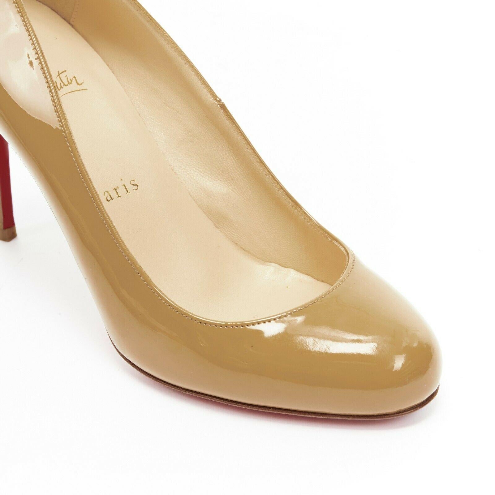CHRISTIAN LOUBOUTIN Simple 85 nude patent leather round toe slim heel pump EU37 3