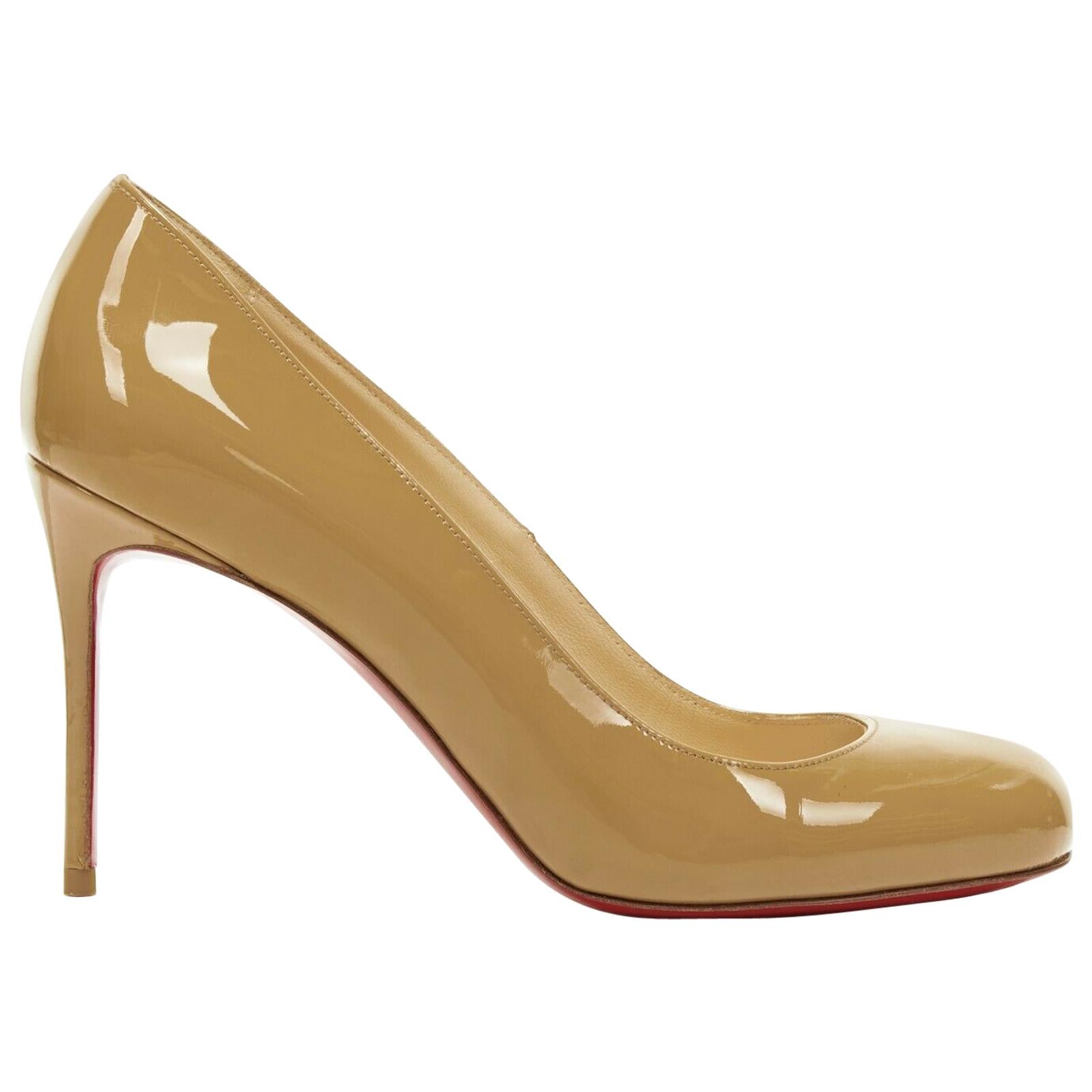 CHRISTIAN LOUBOUTIN Simple 85 nude patent leather round toe slim heel pump EU37