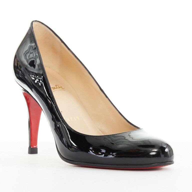 CHRISTIAN LOUBOUTIN Simple black patent leather almond round toe pumps