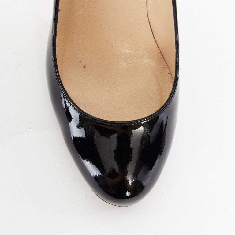 CHRISTIAN LOUBOUTIN Simple black patent leather almond round toe pumps ...
