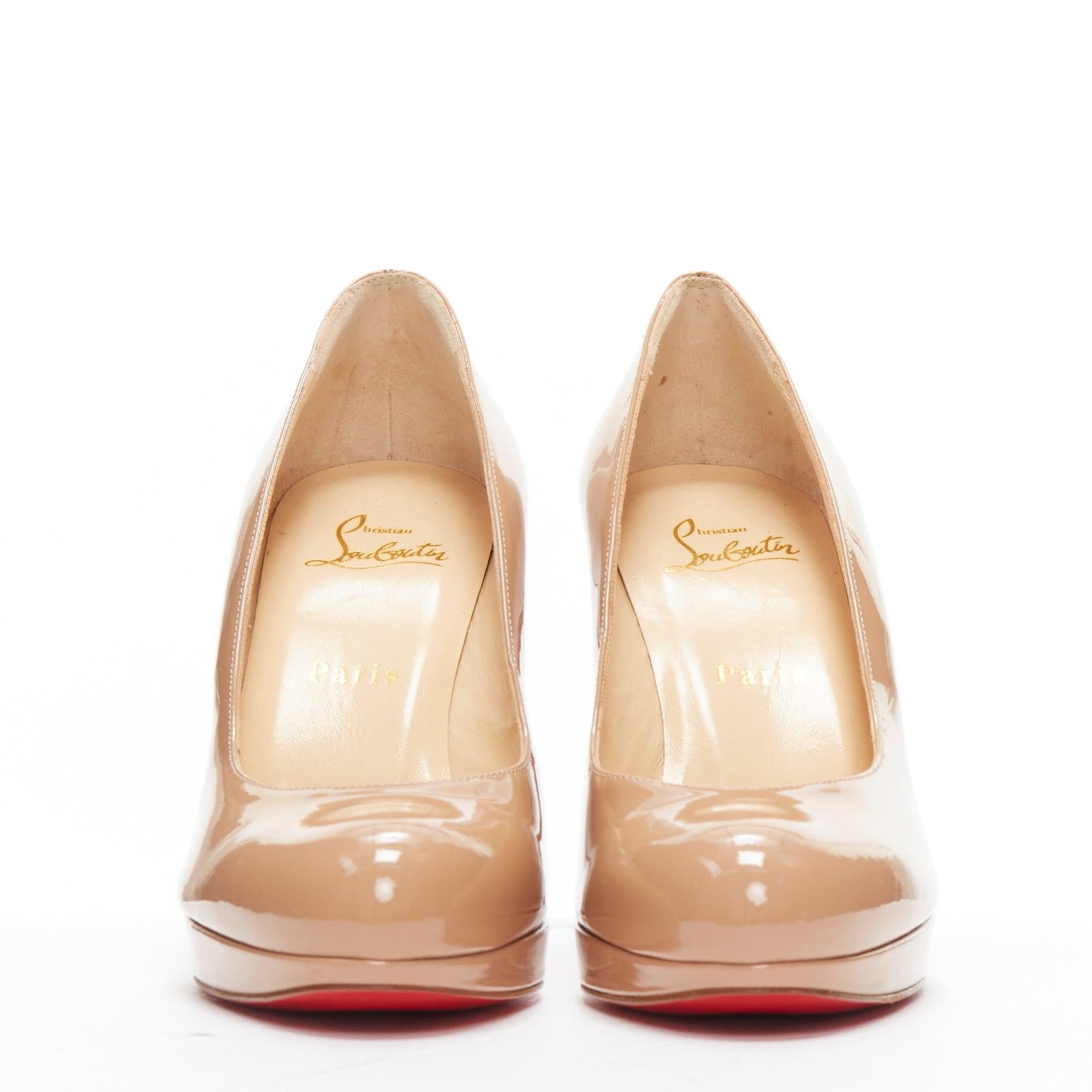 Beige CHRISTIAN LOUBOUTIN Simples escarpins à plateforme 85 à talons en vernis couleur nude EU37
