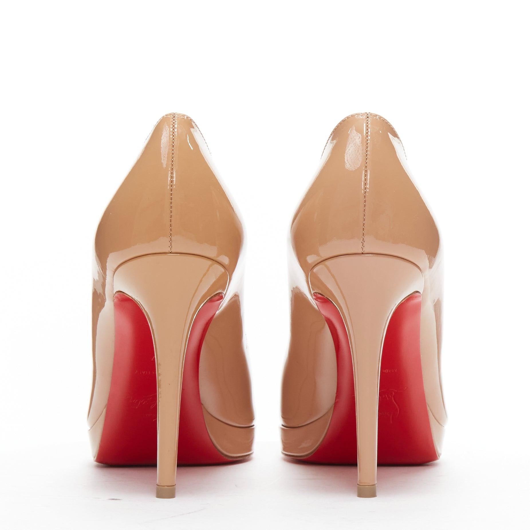 Women's CHRISTIAN LOUBOUTIN Simple Platform Pump 85 patent leather almond toe heels EU37 For Sale