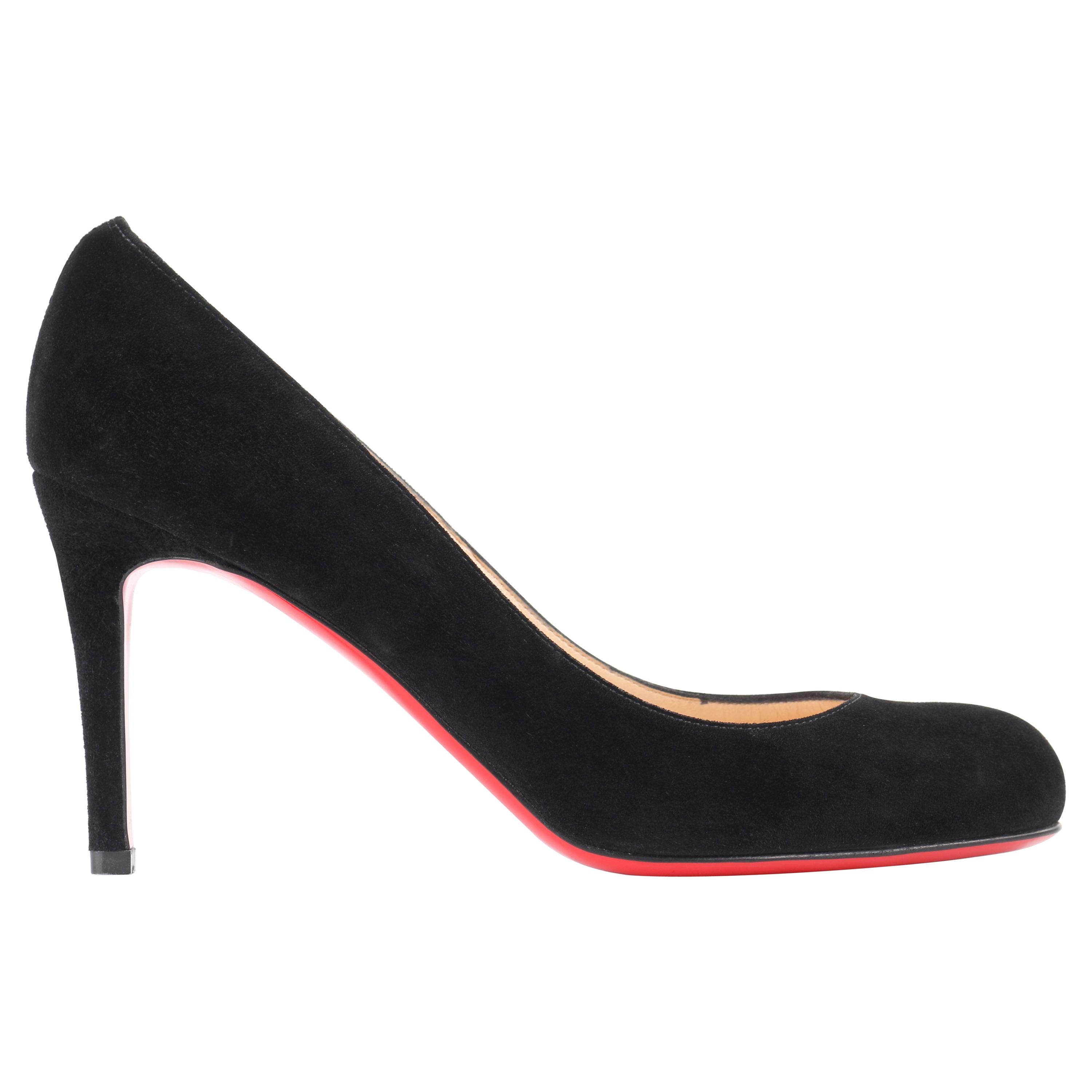 CHRISTIAN LOUBOUTIN "Simple Pump 85" Black Suede Leather Classic Pump Heels NIB