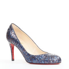 CHRISTIAN LOUBOUTIN Simple Pump 85 Blue scaled leather almond toe pump EU37.5