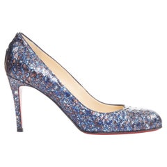 CHRISTIAN LOUBOUTIN Simple Pump 85 Blue scaled leather almond toe pump EU37.5