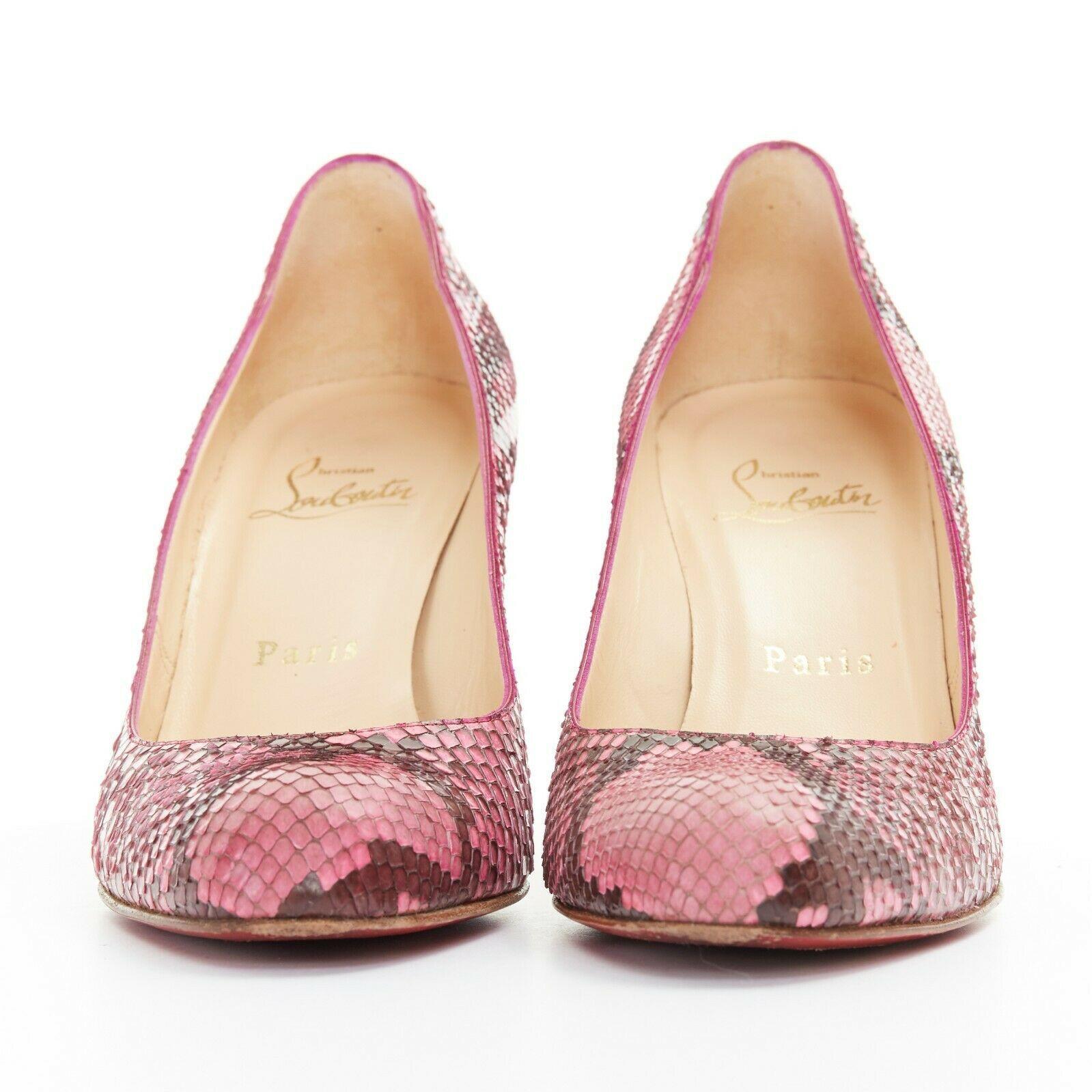 Brown CHRISTIAN LOUBOUTIN Simple Pump 85 genuine pink python almond toe high heel EU36