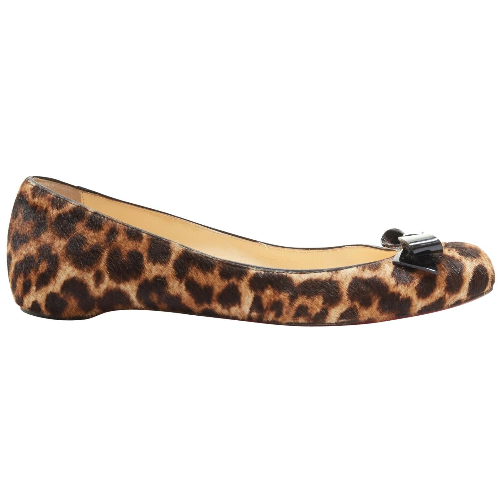 CHRISTIAN LOUBOUTIN Simplenodo leopard horsehair patent ribbon ballet flats EU38