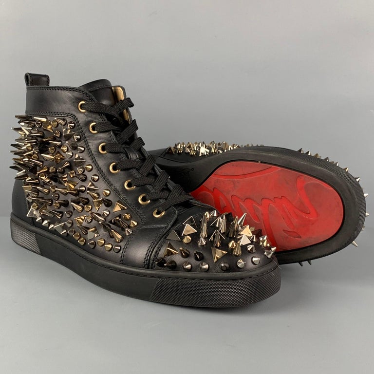 CHRISTIAN LOUBOUTIN Size 10 Black Gold Leather Louis All Over Spikes  Sneakers at 1stDibs | shoes with spikes all over