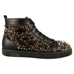 CHRISTIAN LOUBOUTIN Größe 10 Schwarz Gold Leder Louis All Over Spikes Turnschuhe