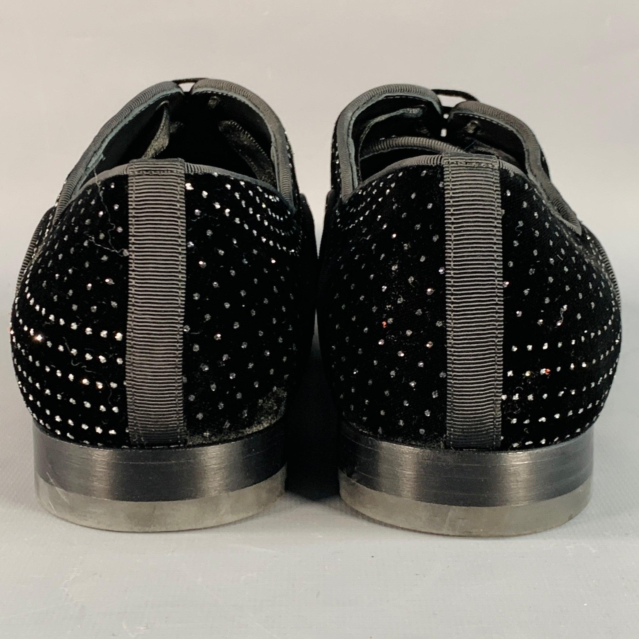 CHRISTIAN LOUBOUTIN Taglia 10 Nero Argento Metallizzato Velluto Punta Punta Punta Lacci In condizioni buone in vendita a San Francisco, CA