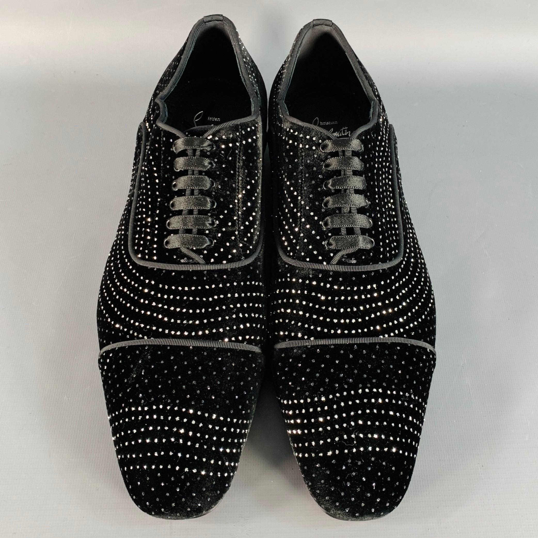 Uomo CHRISTIAN LOUBOUTIN Taglia 10 Nero Argento Metallizzato Velluto Punta Punta Punta Lacci in vendita