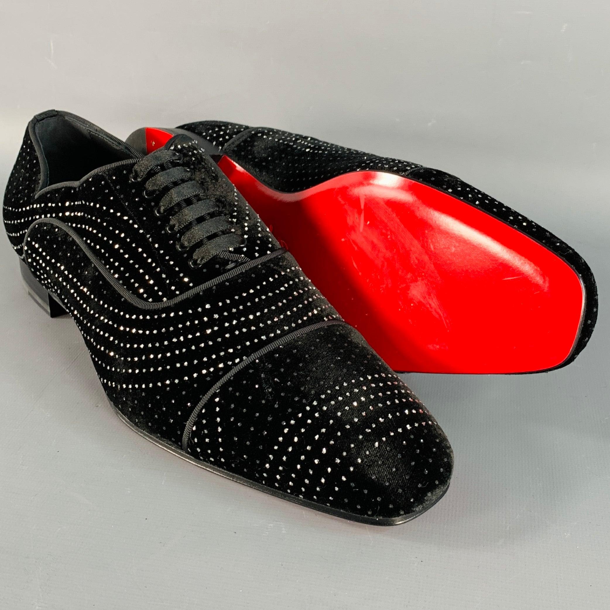 CHRISTIAN LOUBOUTIN Taglia 10 Nero Argento Metallizzato Velluto Punta Punta Punta Lacci in vendita 1