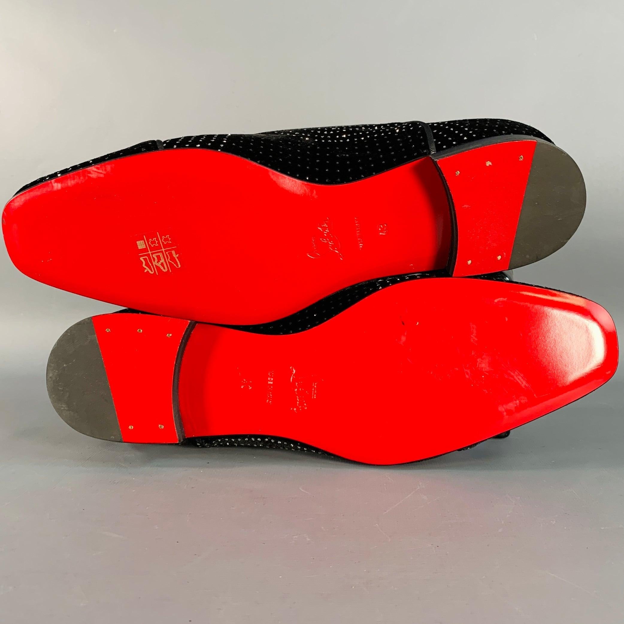 CHRISTIAN LOUBOUTIN Taglia 10 Nero Argento Metallizzato Velluto Punta Punta Punta Lacci in vendita 2