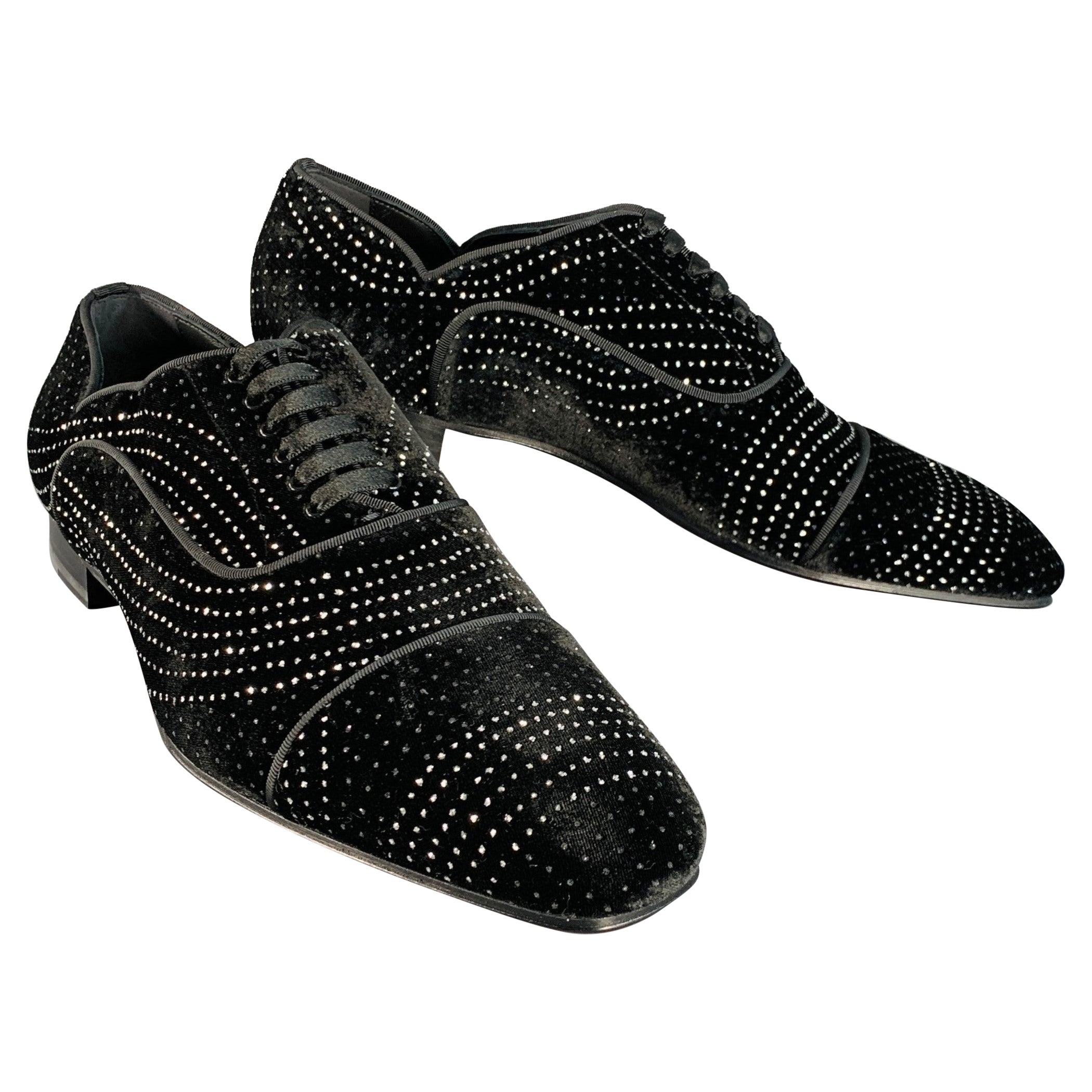 CHRISTIAN LOUBOUTIN Taglia 10 Nero Argento Metallizzato Velluto Punta Punta Punta Lacci in vendita