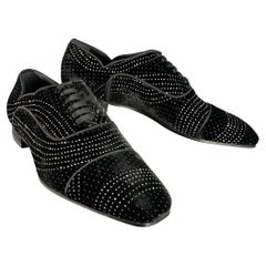 CHRISTIAN LOUBOUTIN Taglia 10 Nero Argento Metallizzato Velluto Punta Punta Punta Lacci
