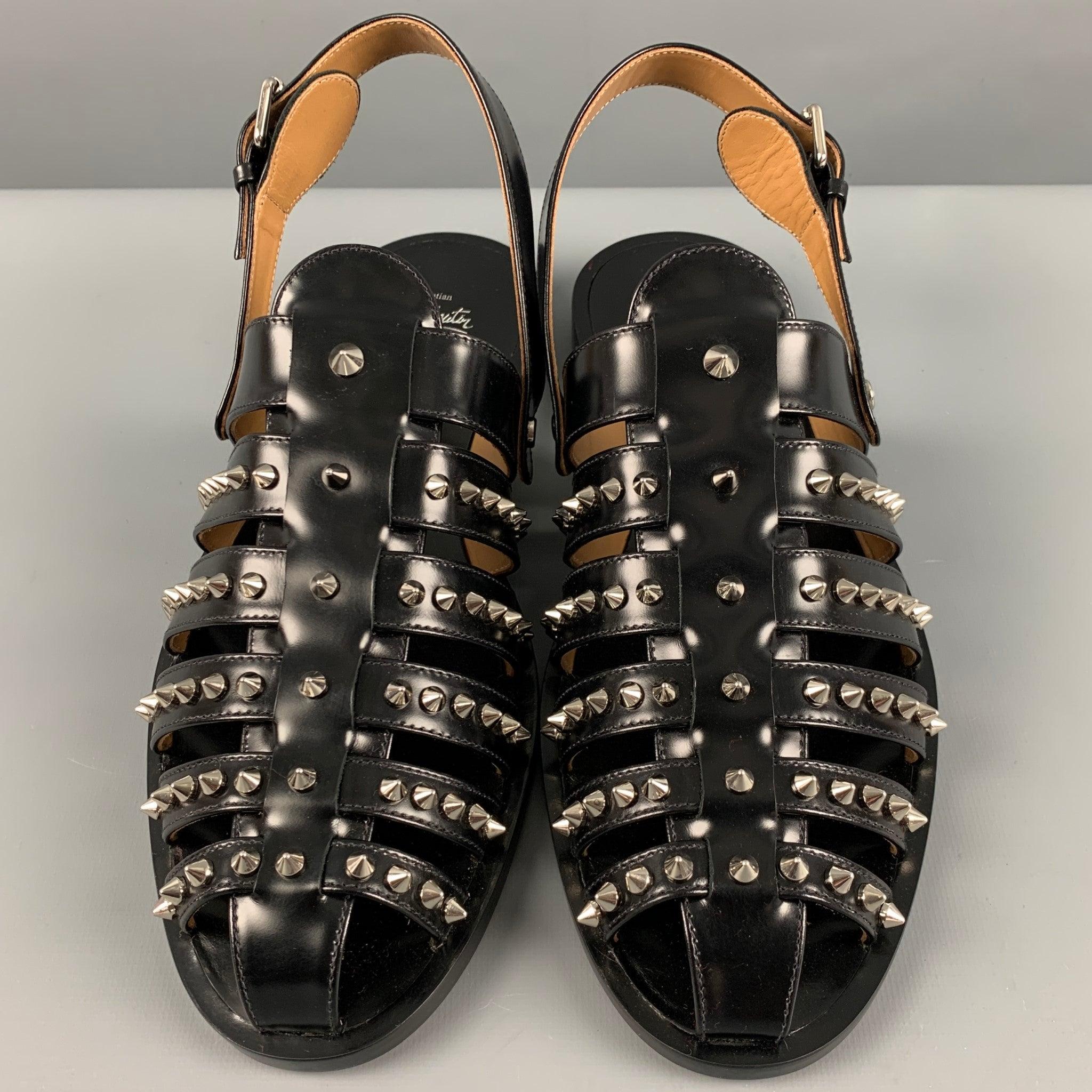 Men's CHRISTIAN LOUBOUTIN Size 10 Black Studded Leather Straps Sandals For Sale