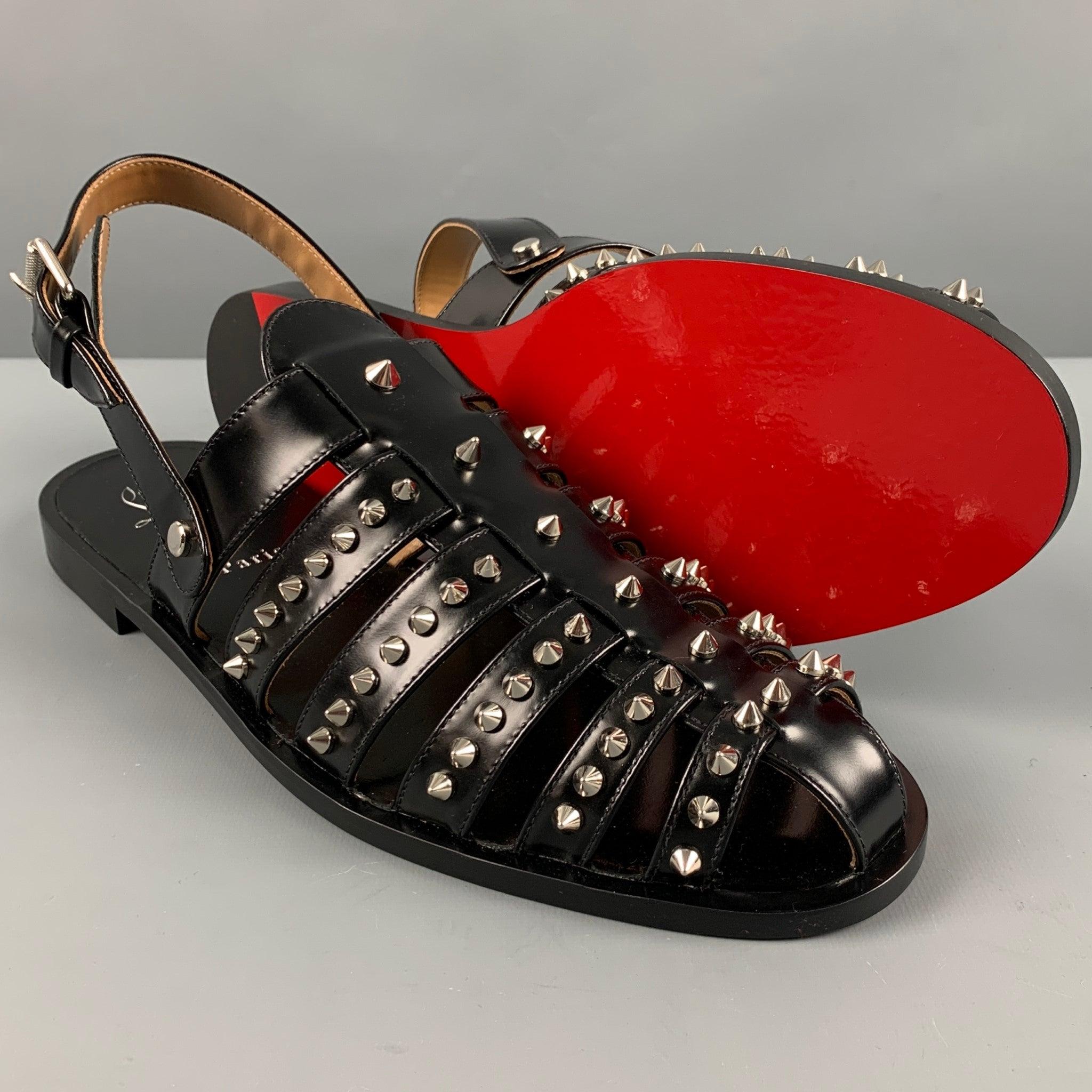 CHRISTIAN LOUBOUTIN Size 10 Black Studded Leather Straps Sandals For Sale 1
