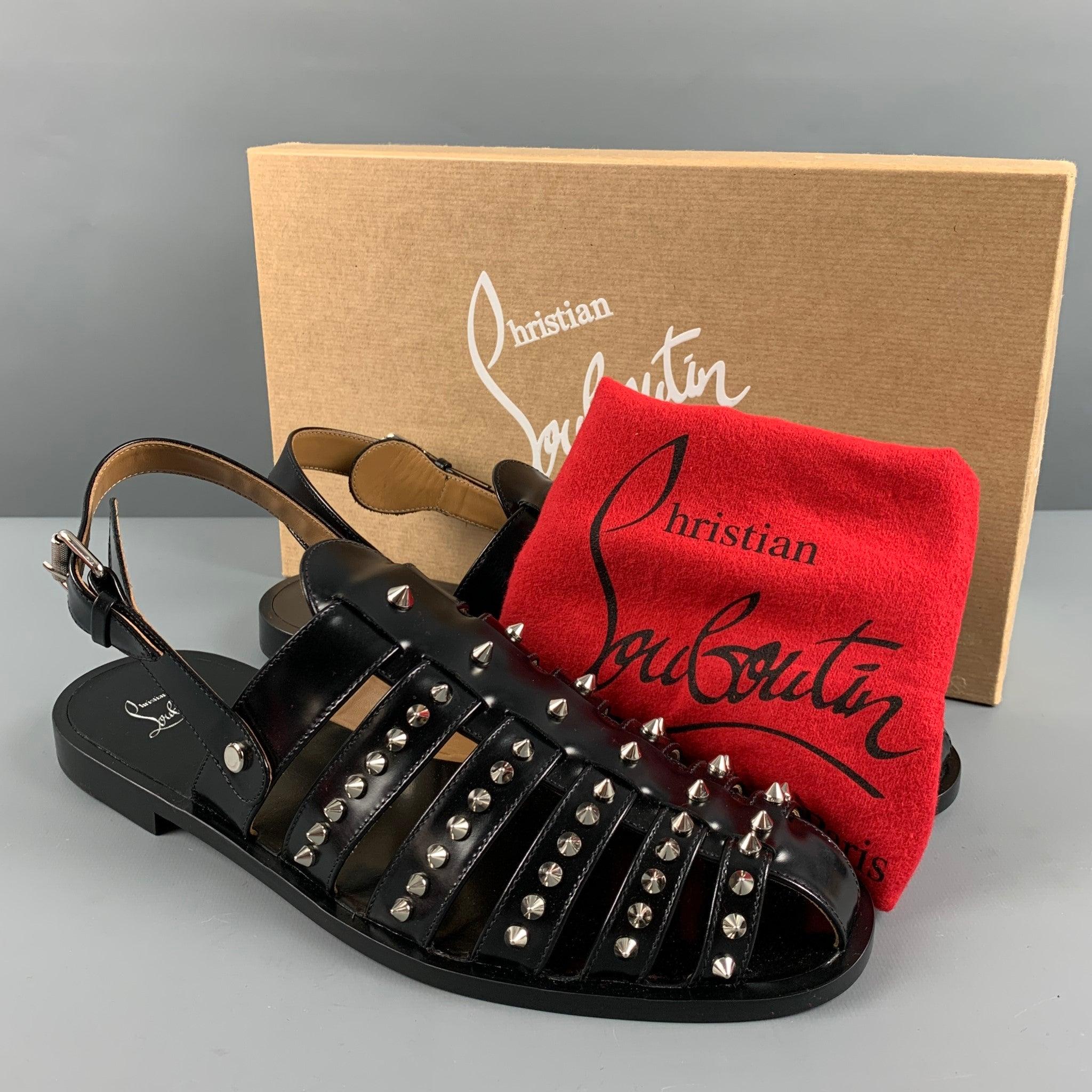 CHRISTIAN LOUBOUTIN Size 10 Black Studded Leather Straps Sandals For Sale 4