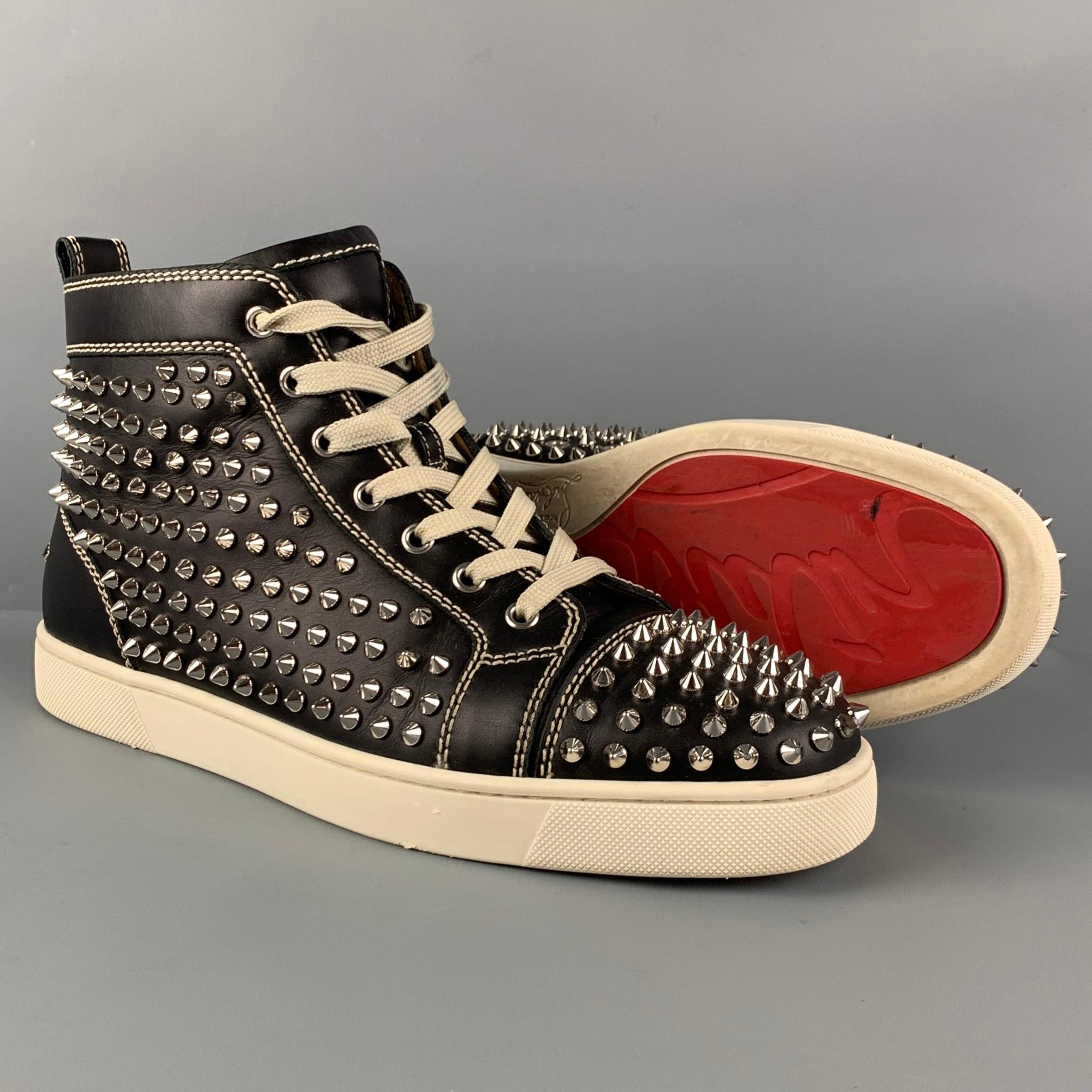 CHRISTIAN LOUBOUTIN Size 10 Black White Leather Louis All Over Spikes Sneakers In Good Condition In San Francisco, CA