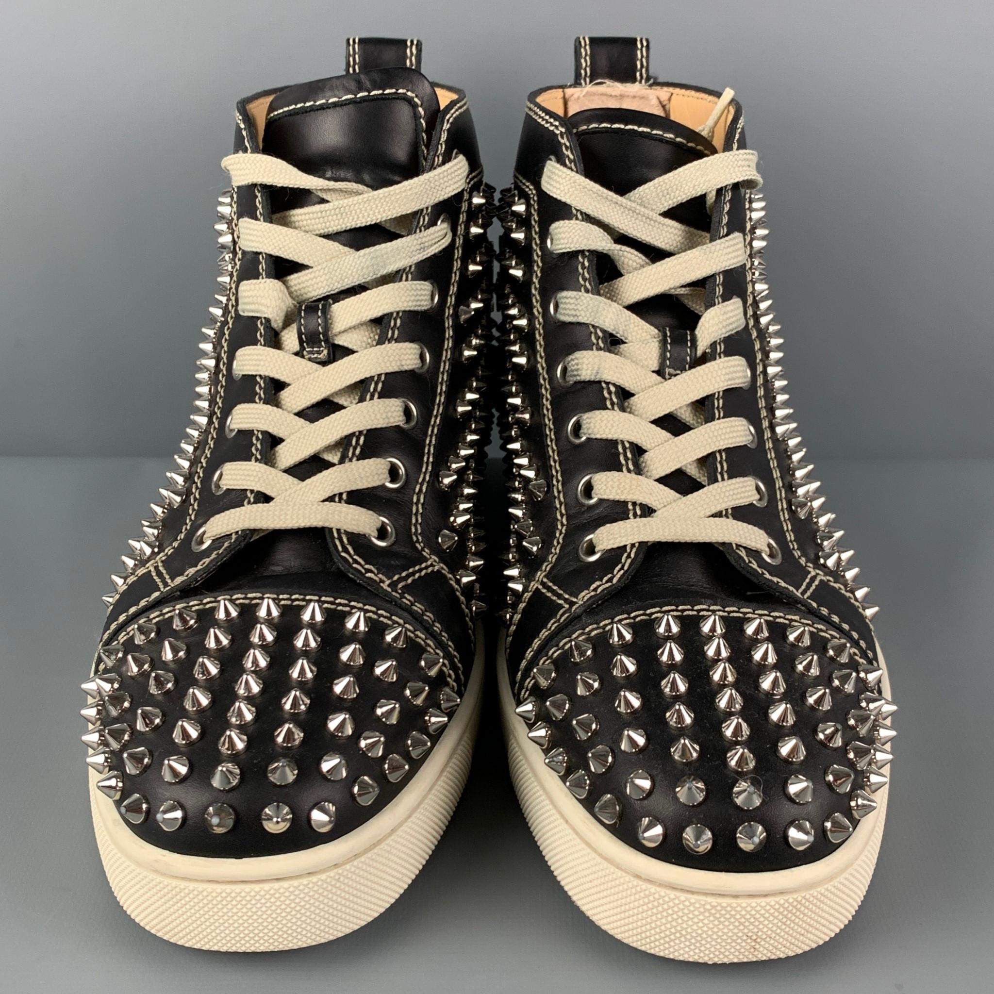 Men's CHRISTIAN LOUBOUTIN Size 10 Black White Leather Louis All Over Spikes Sneakers