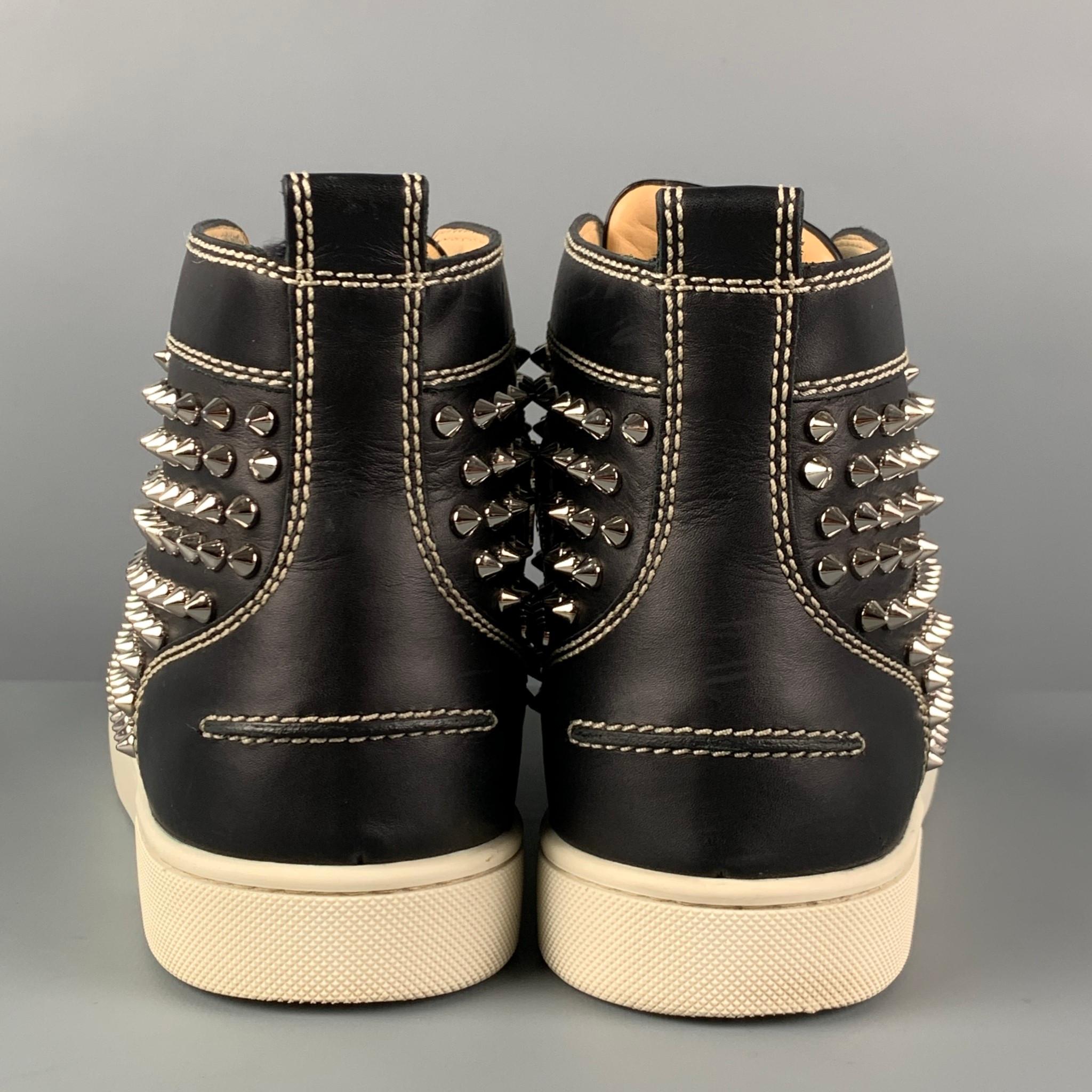 CHRISTIAN LOUBOUTIN Size 10 Black White Leather Louis All Over Spikes Sneakers 1