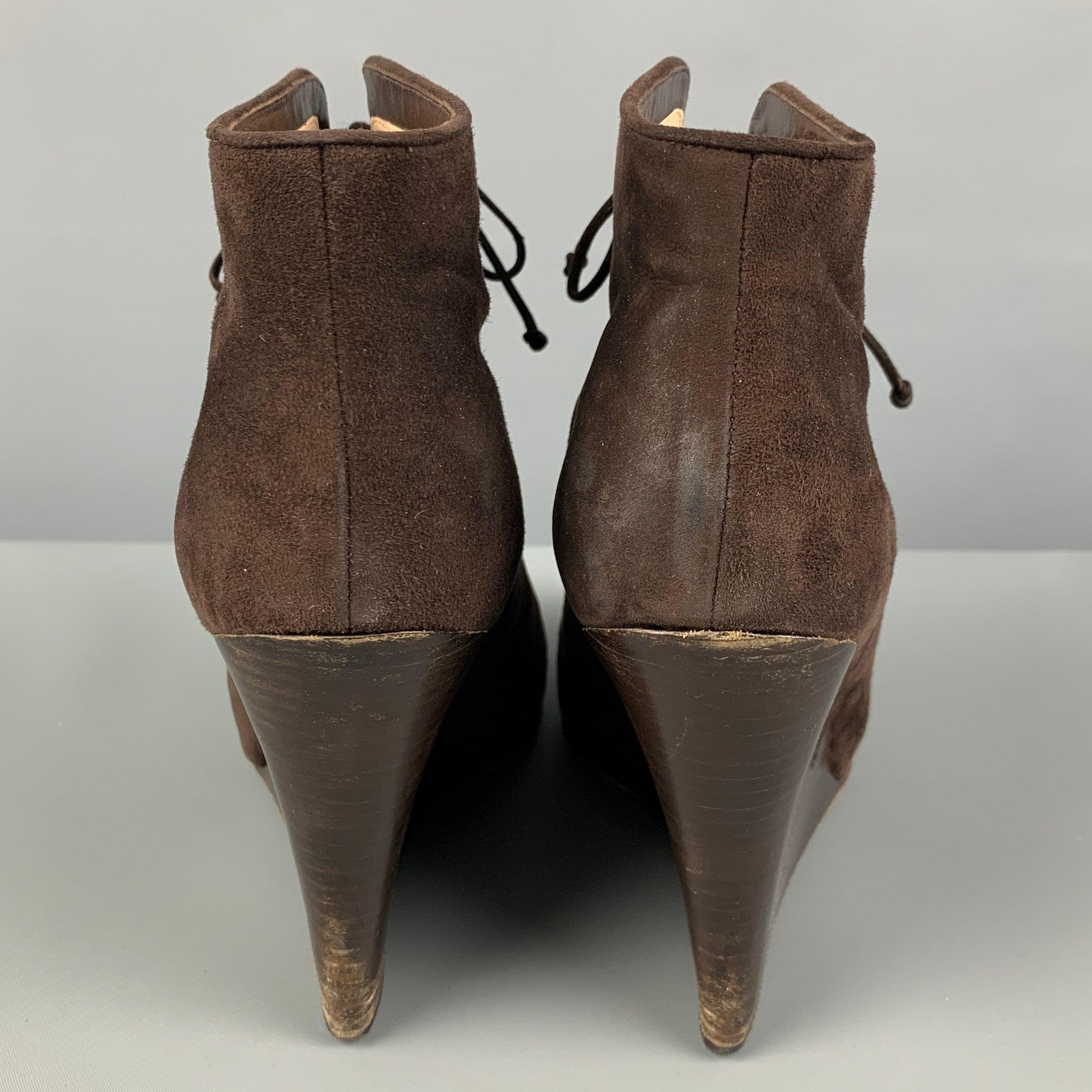 CHRISTIAN LOUBOUTIN Size 10 Brown Suede Wedge Boots For Sale 1