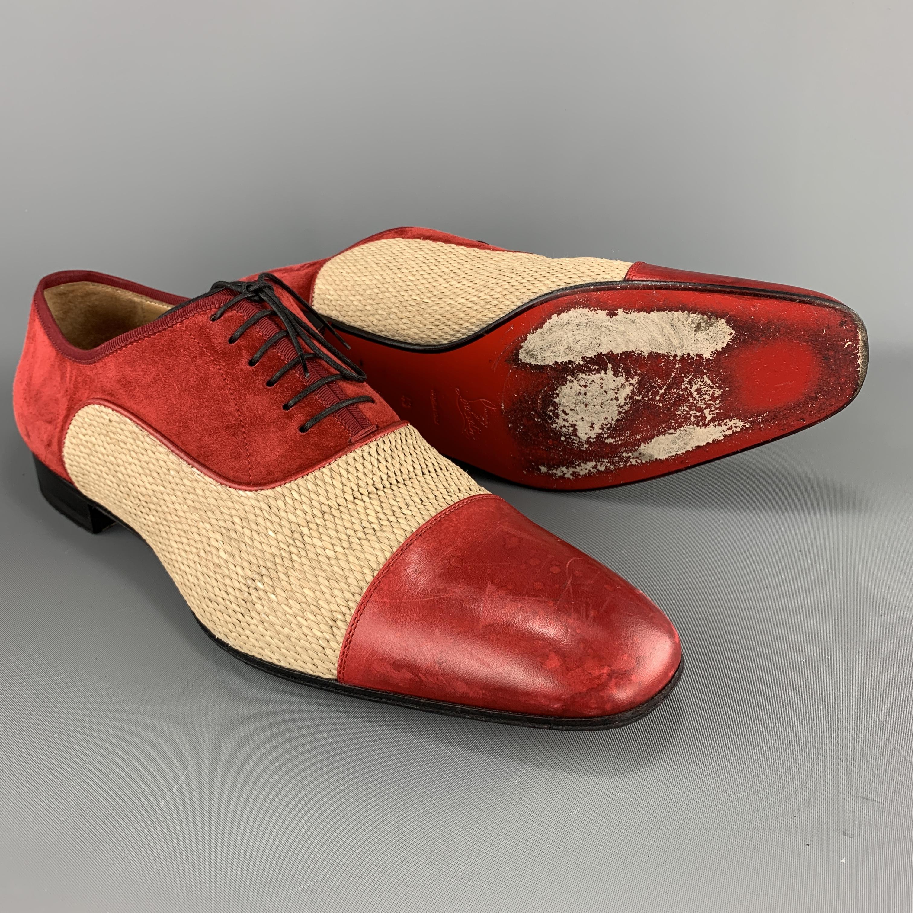 CHRISTIAN LOUBOUTIN Size 10 Red and Beige Toe Cap Dress Shoes at