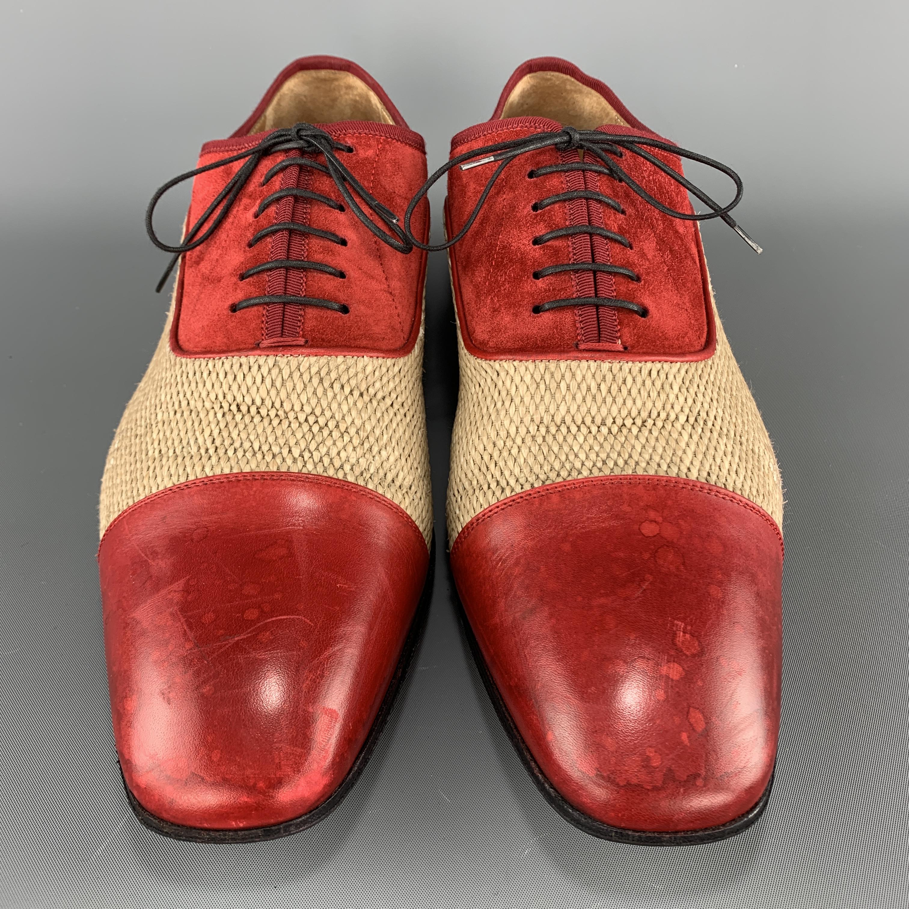 CHRISTIAN LOUBOUTIN Size 10 Red & Beige Toe Cap Dress Shoes In Fair Condition In San Francisco, CA